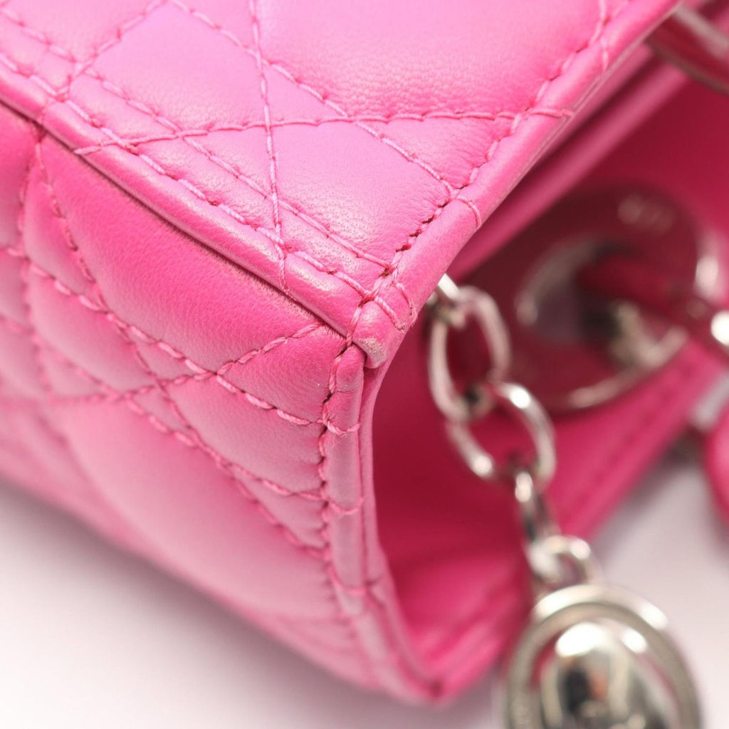 Dior Handbag Lady Cannage Fuchsia Pink Leather 2-Way Tote — view 6