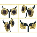 Chanel Vintage Earrings Metal Gold Red Stone — view 2