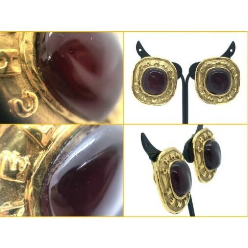 Chanel Vintage Earrings Metal Gold Red Stone — view 5