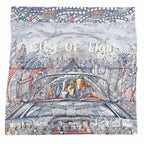 Hermes Carre 90 City of Light Scarf Silk Ardoise White Rouge