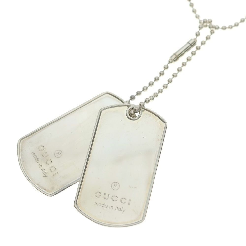 Gucci Double Dog Tag Chain Pendant Necklace Silver