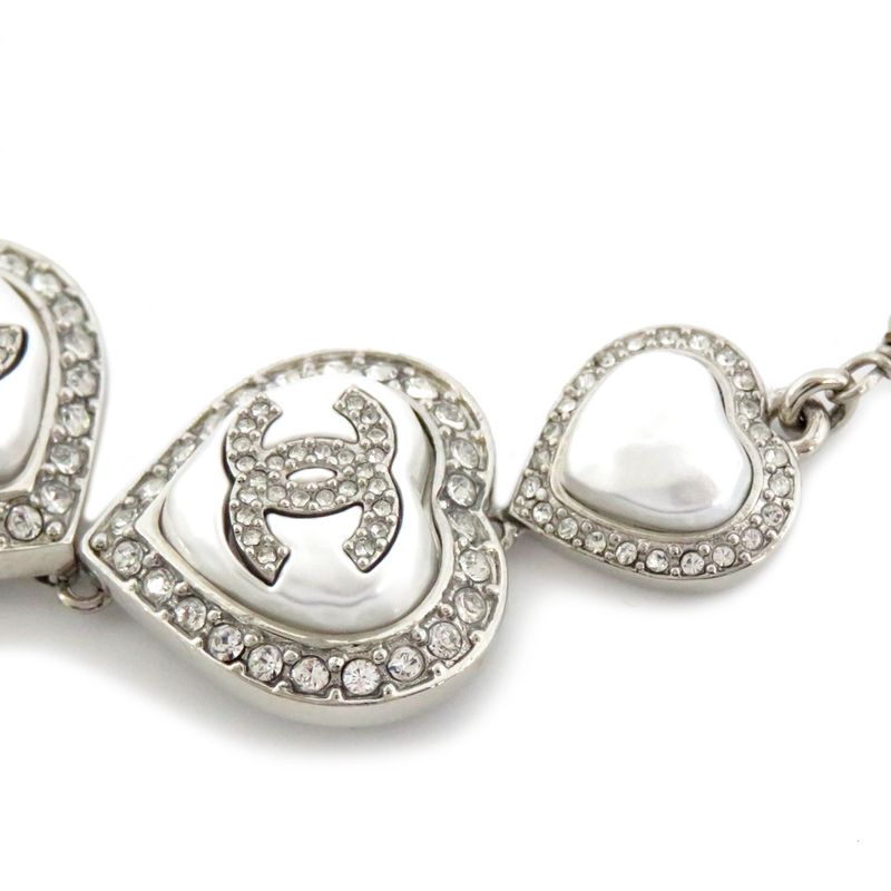 Chanel Necklace Heart Rhinestone Silver 23 B Abb614 Faux Pearl Coco — view 4