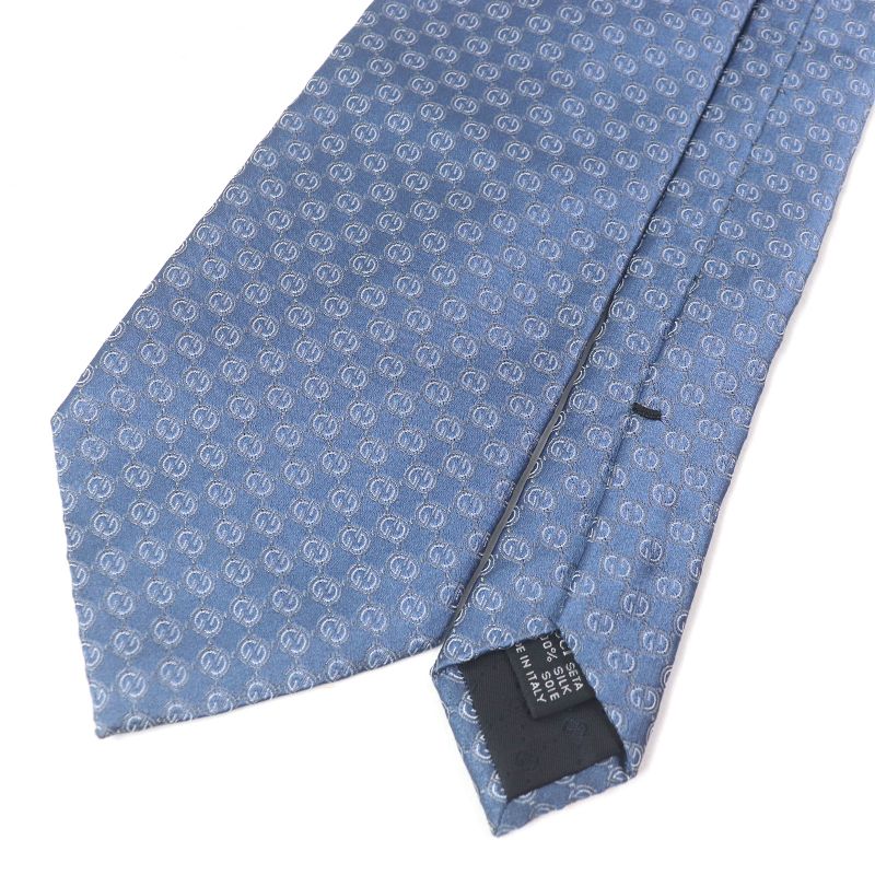 Gucci 100% Silk GG Logo All-over Pattern Cles Str Wide Tie Light Blue — view 3