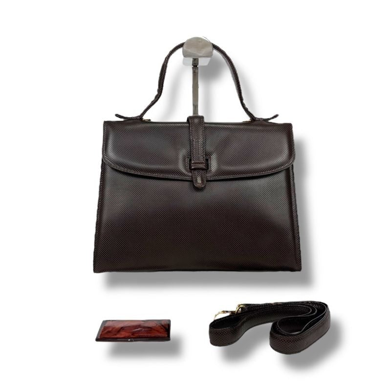 Bottega Veneta Marco Polo 2-Way Top Handle Bag Shoulder Dark Brown Leather