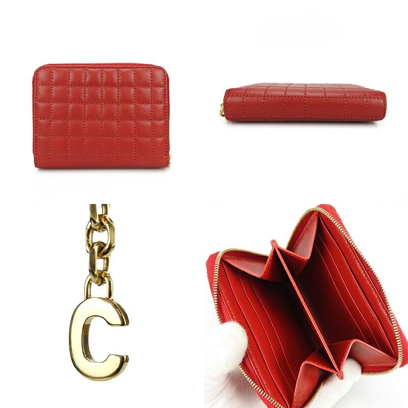 Celine Compact Zipped Wallet 10 B663 bfl.27 ed CC Charm Calfskin Red — view 2