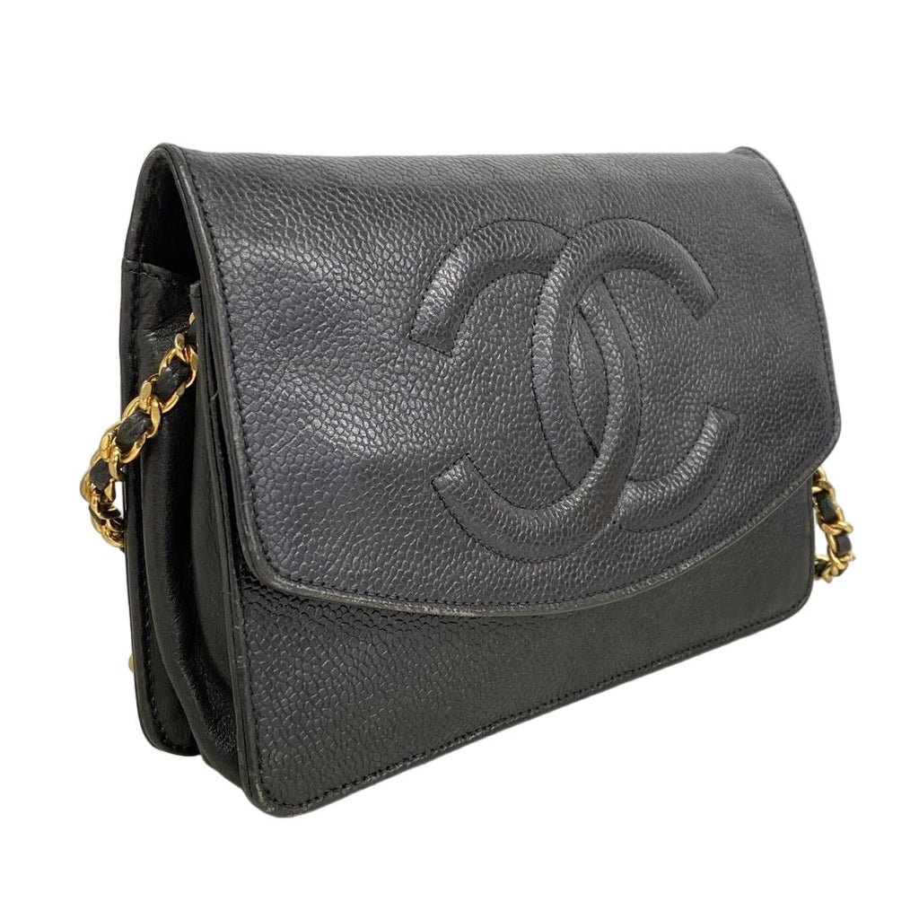 Chanel Shoulder Wallet Caviar Leather Black Gold — view 2