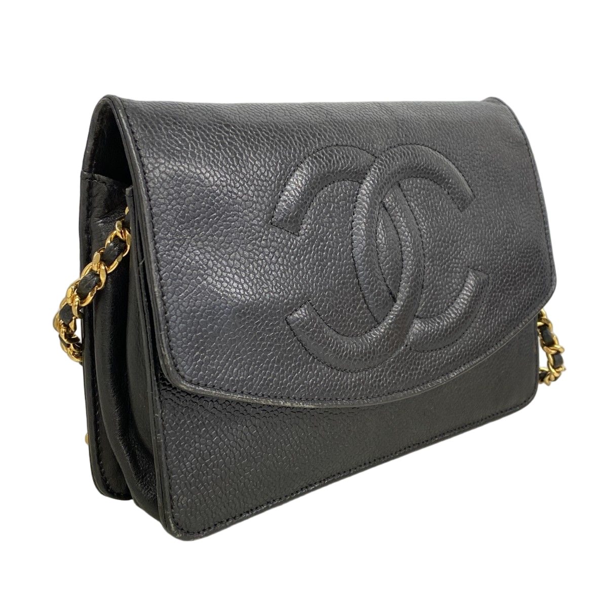 Chanel Shoulder Wallet Caviar Leather Black Gold — view 2