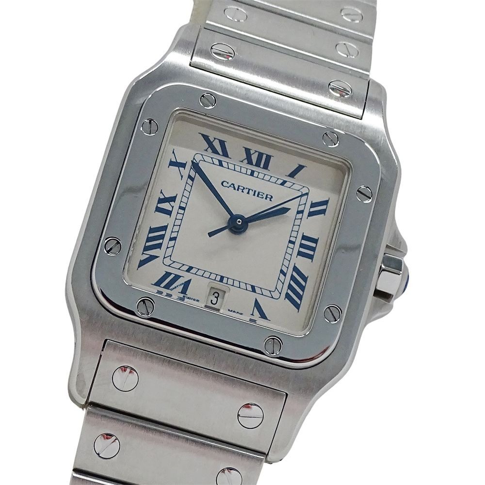 Cartier Watch Santos Galbe LM Date Quartz Stainless Steel Silver Ivory Polished