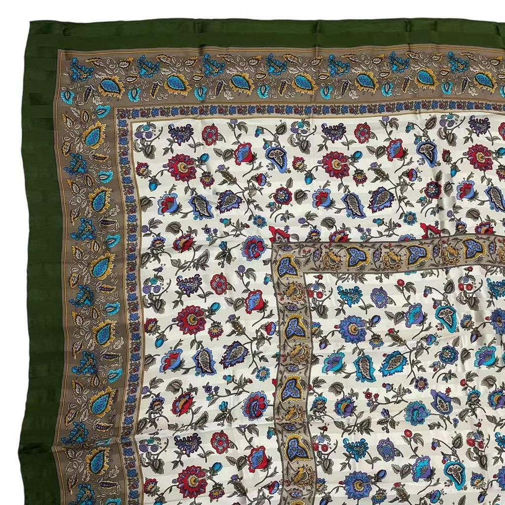 Celine Large Scarf 100% Silk Floral Pattern Green — view 2