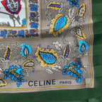 Celine Large Scarf 100% Silk Floral Pattern Green — view 6
