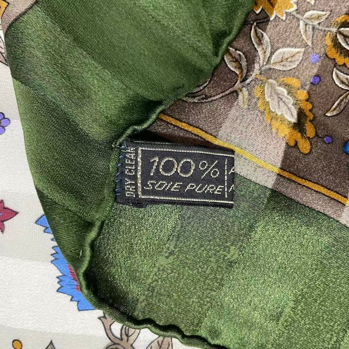 Celine Large Scarf 100% Silk Floral Pattern Green — view 7
