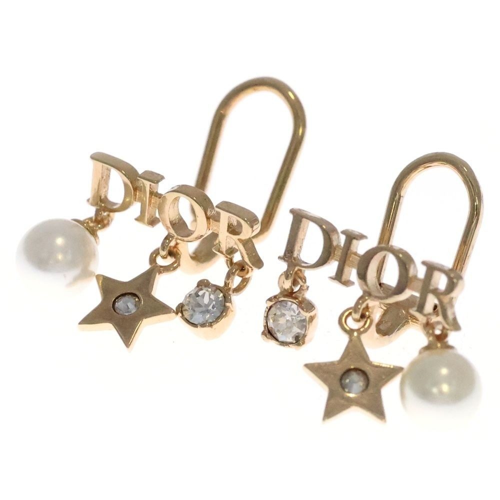 Dior Logo Earrings Gold Star Pearl
