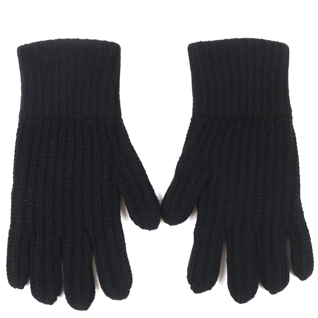 Prada Made Virgin Wool Cashmere Re-Nylon Triangle Logo Plat Rib Knit Gloves — view 3