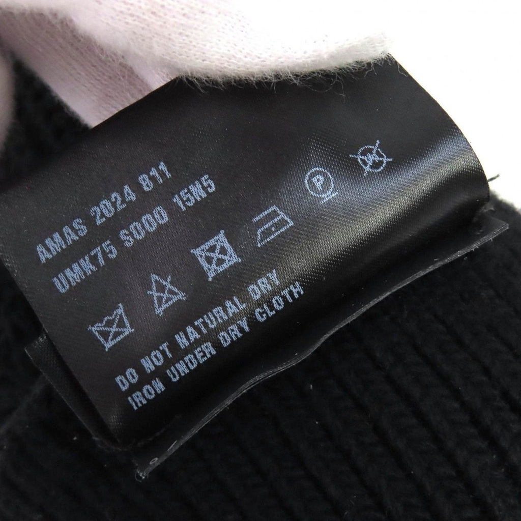 Prada Made Virgin Wool Cashmere Re-Nylon Triangle Logo Plat Rib Knit Gloves — view 7