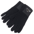 Prada Made Virgin Wool Cashmere Re-Nylon Triangle Logo Plat Rib Knit Gloves