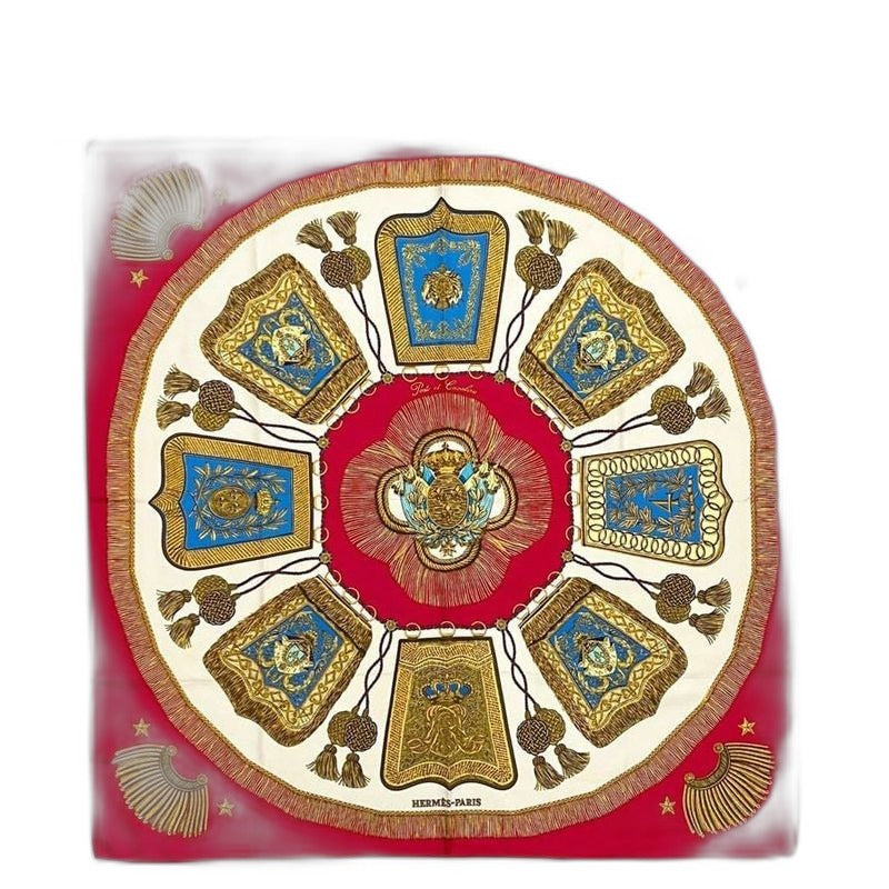 Hermes Scarf Carre 90 Red White Gold Poste Et