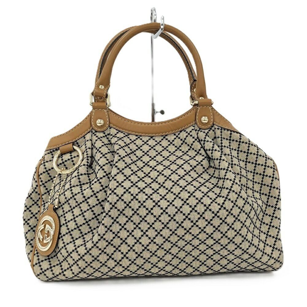 Gucci Handbag Diamante Canvas Leather Brown
