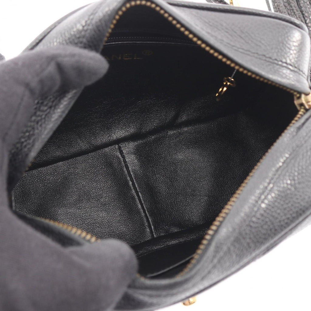 Chanel Shoulder Bag Stitch Chevron Black Leather Fringe Mini Chain — view 3