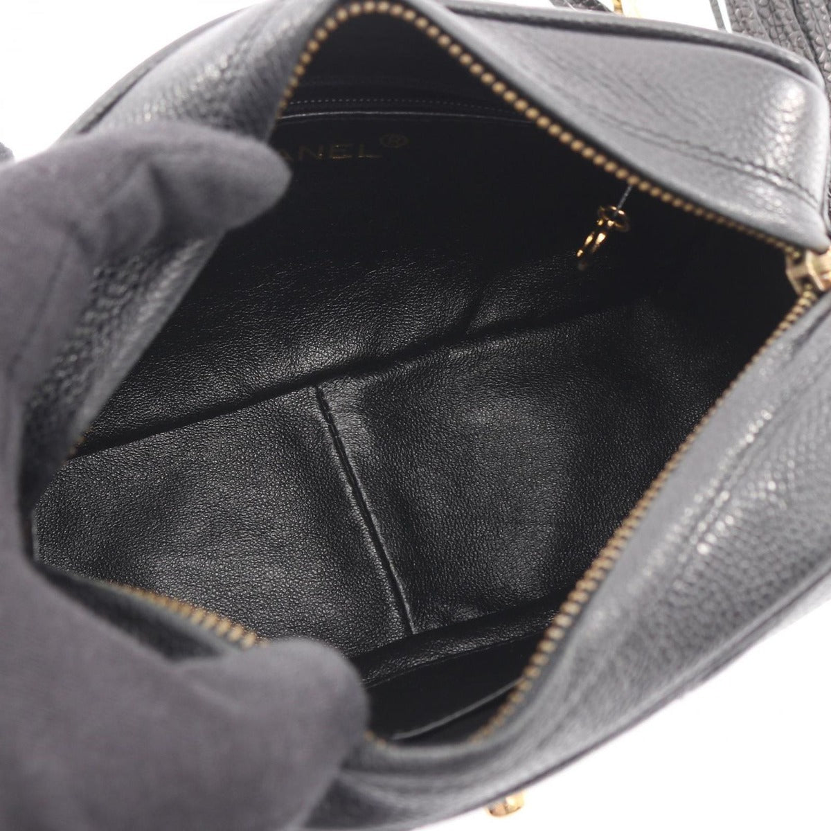 Chanel Shoulder Bag Stitch Chevron Black Leather Fringe Mini Chain — view 3