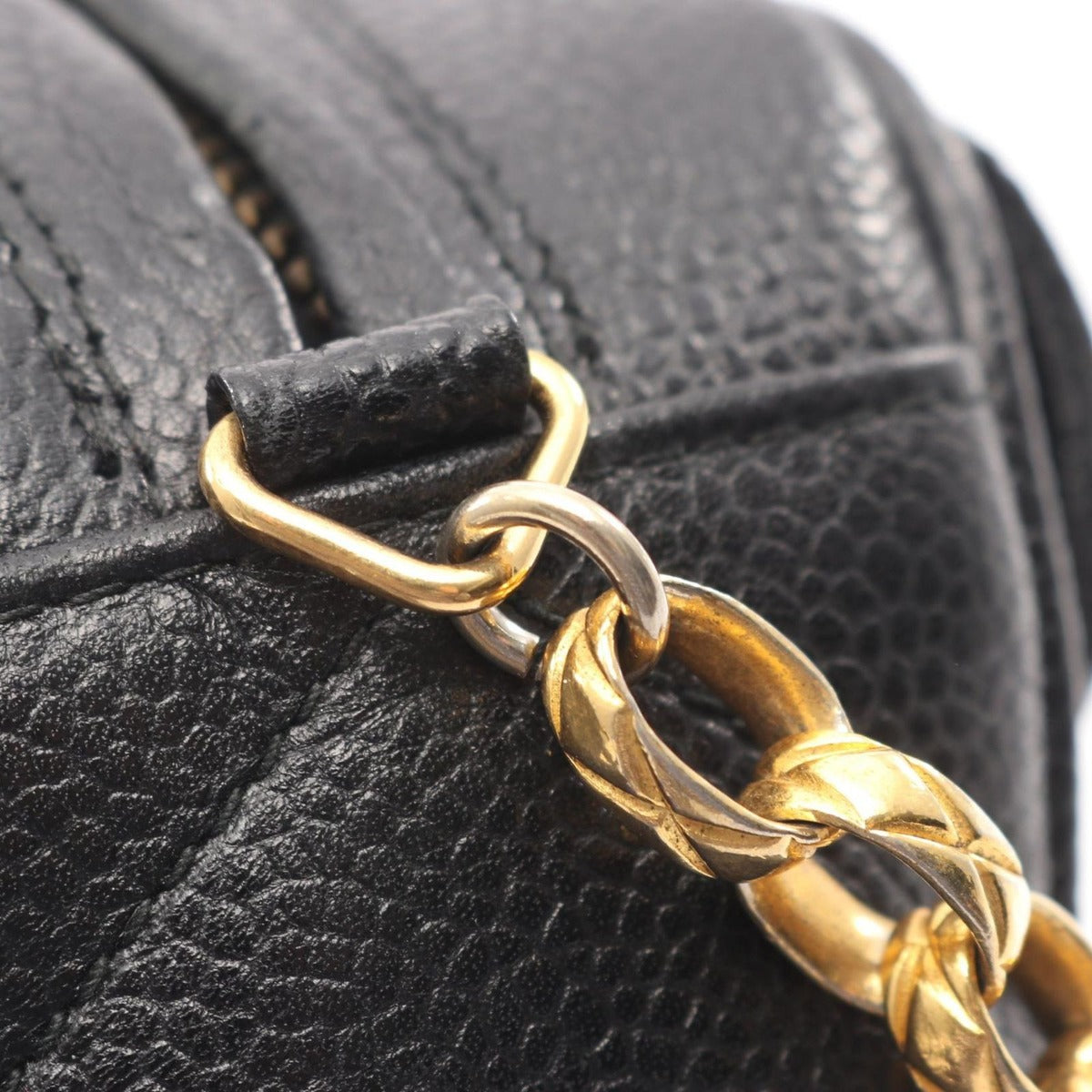 Chanel Shoulder Bag Stitch Chevron Black Leather Fringe Mini Chain — view 8