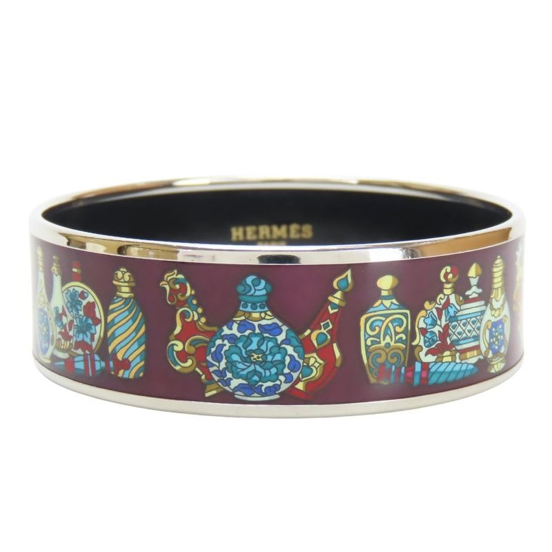 Hermes Bangle Enamel GM Perfume Bottle Metal Wine Red Multicolor Silver — view 2