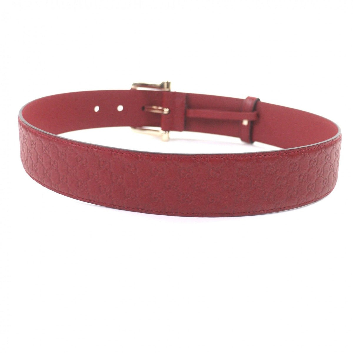 Gucci Micro Guccissima GG Pattern Pin Buckle Leather Belt Red Gold — view 3