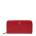 Prada Zip Around Wallet Red Saffiano Leather