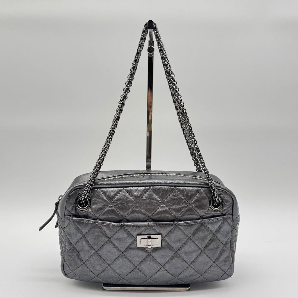 Chanel Shoulder Bag 2.55 Quilted Silver Leather Seal