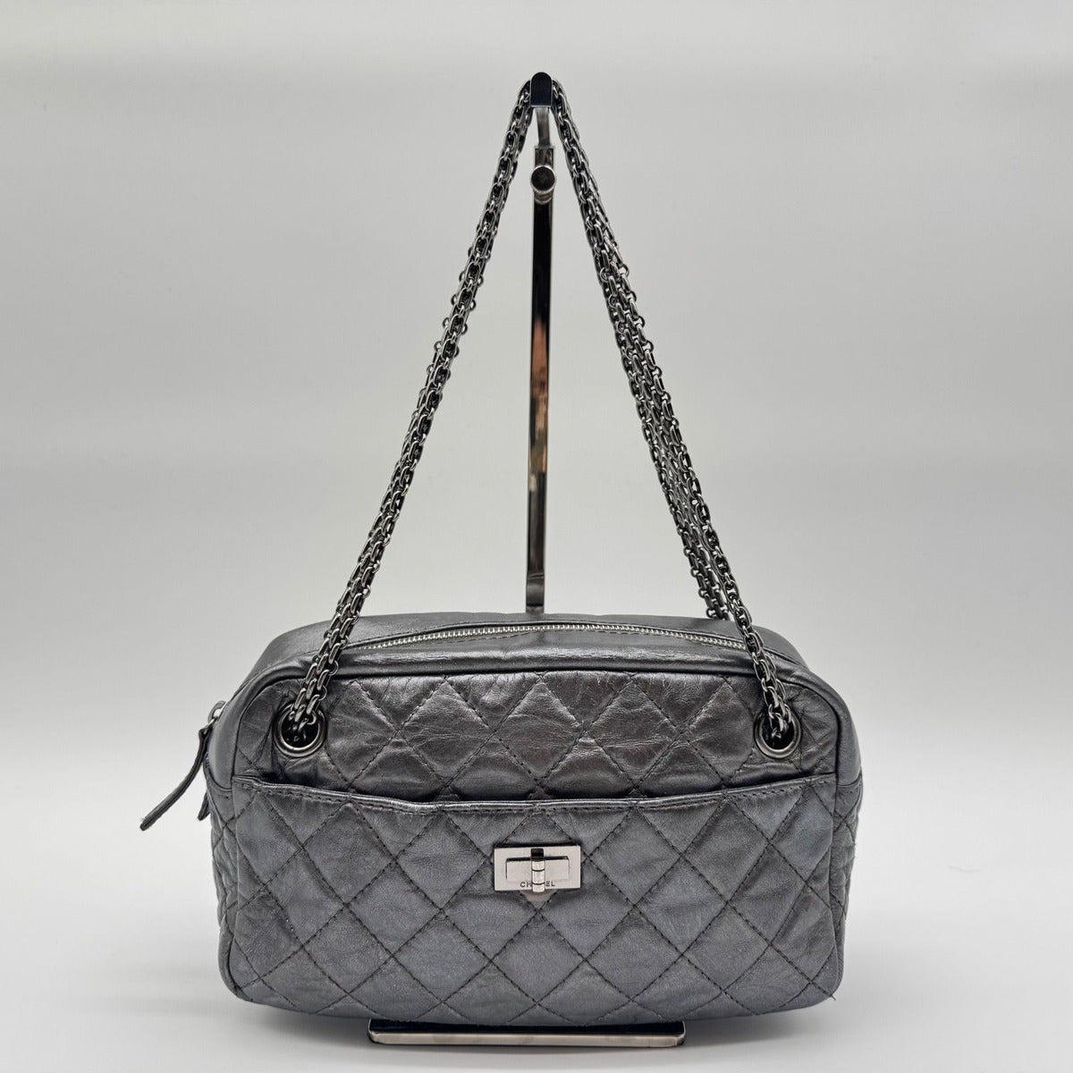 Chanel Shoulder Bag 2.55 Quilted Silver Leather Seal