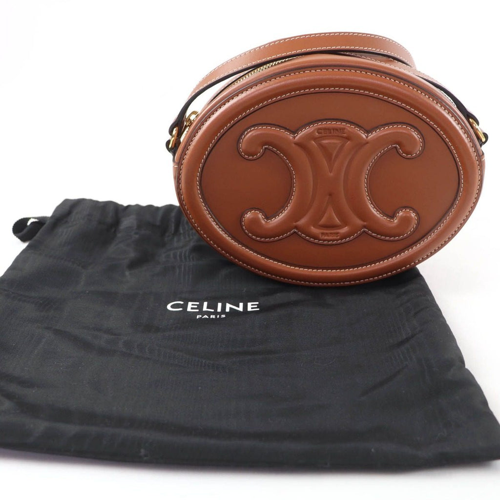 Celine Cuir Triomphe Oval Pass Leather Shoulder Bag Tan — view 2