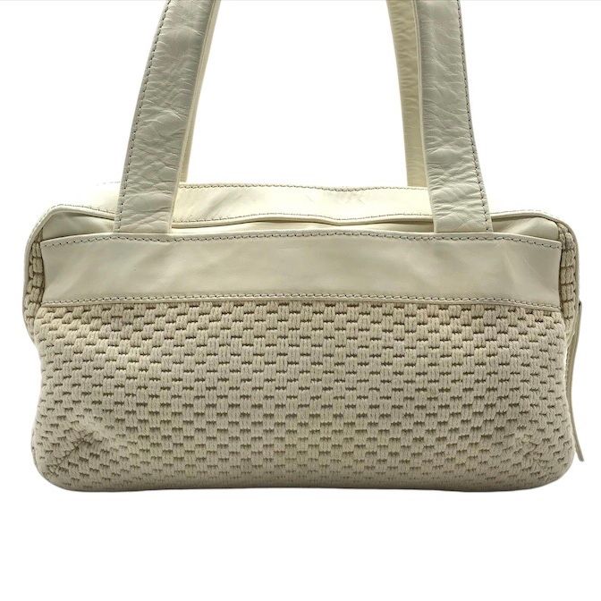 Chanel Lambskin Leather Knit Hand Ivory Shoulder Bag — view 2