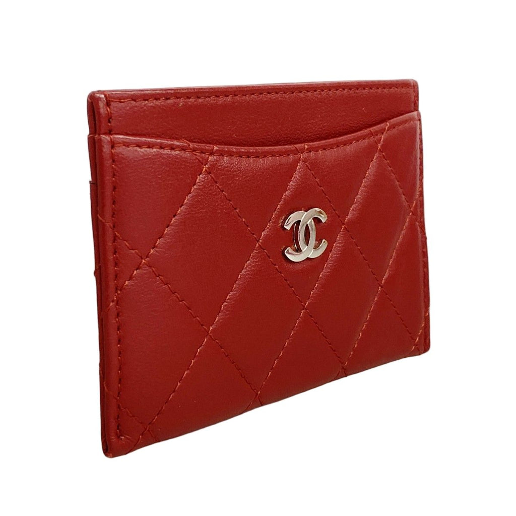 Chanel Card Case Quilted Lambskin Red Silver — view 2