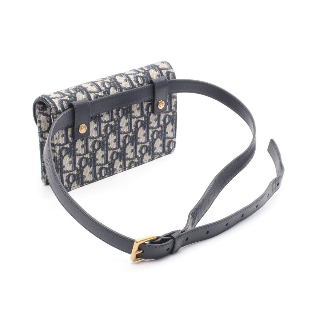 Dior Waist Bag Saddle Oblique Navy Canvas Leather Flat Navy. Beige — view 2