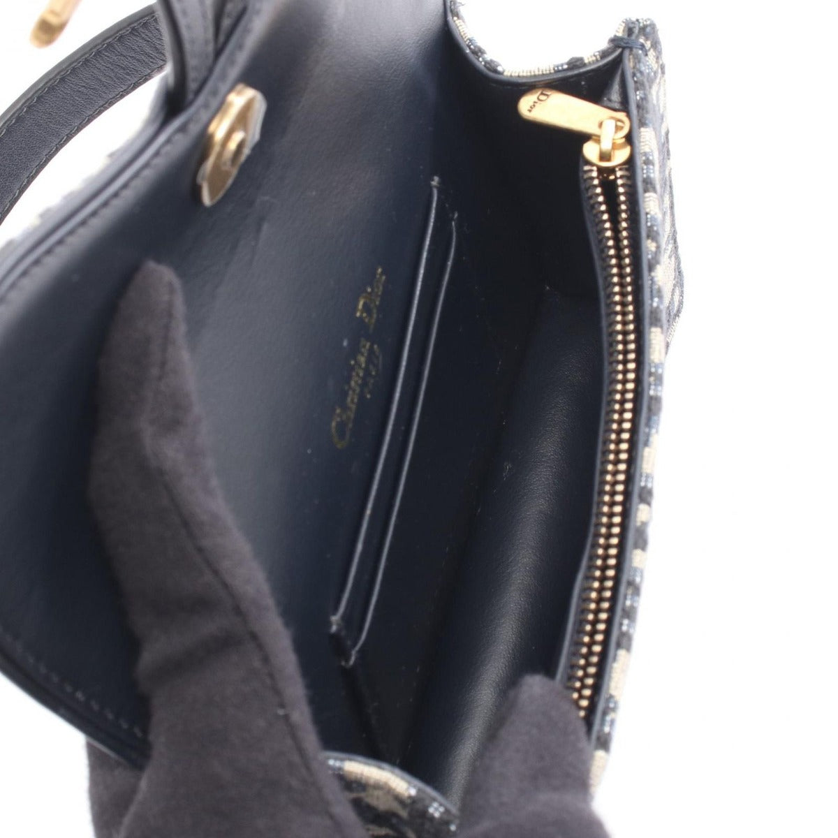Dior Waist Bag Saddle Oblique Navy Canvas Leather Flat Navy. Beige — view 3