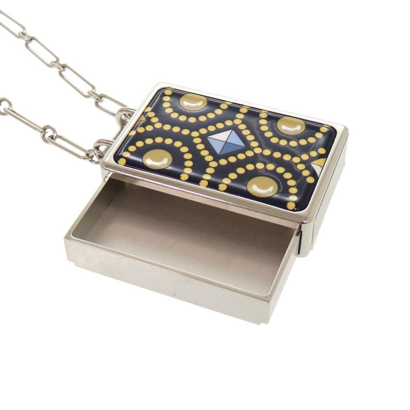 Hermes Boite A Reve Pendant Accessory Case Metal Silver Navy Necklace 1421 — view 6
