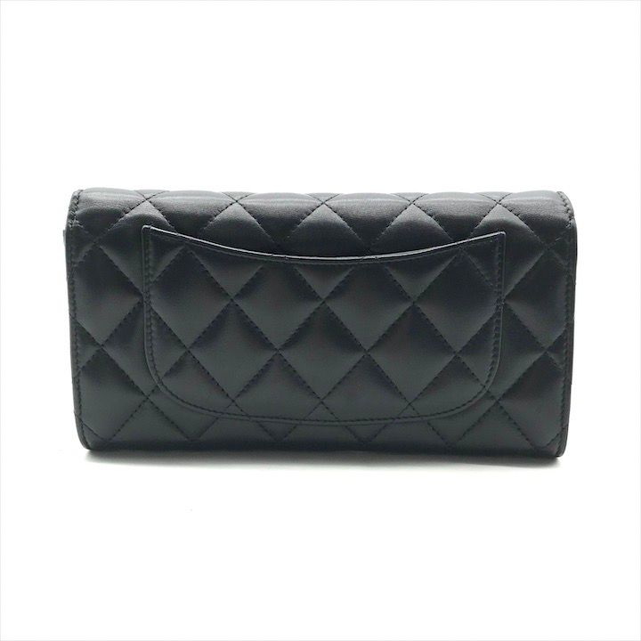 Chanel Items CC Logo Quilted Lambskin Long Flap Wallet Black — view 2