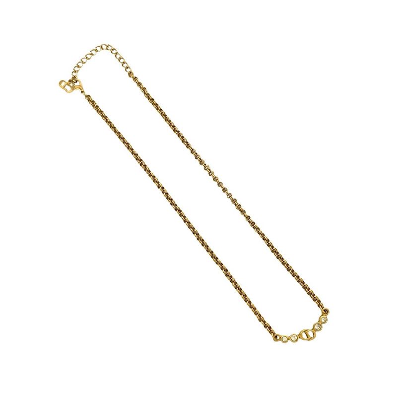 Christian Dior Vintage CD Logo Rhinestone Necklace Choker Pendant Gold 55413 — view 4