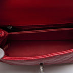 Chanel Quilted Coco Handle 2-Way Handbag Caviar Leather Red With Silver Hardware — view 9