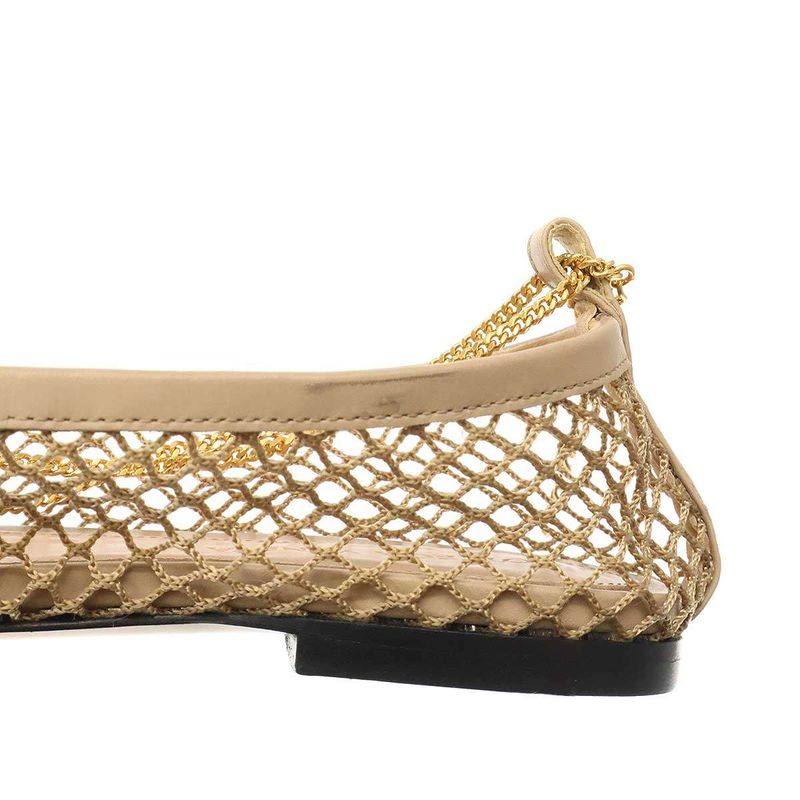 Bottega Veneta Stretch Ballerina Square Toe Mesh Chain Flat Shoes Beige 34 1 2 — view 9