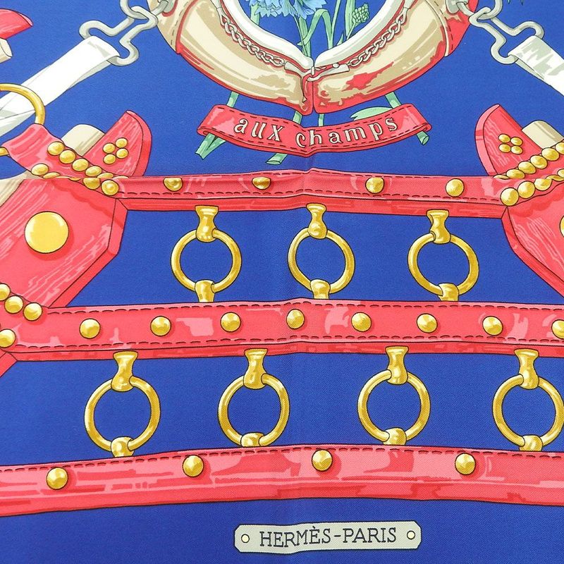 Hermes Scarf Carre 90 Silk 100% Field To Aux Champs Navy Blue Pink — view 2