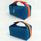Hermes Brid A Black PM Cabas Le Bleu-paon Wool Pouch — view 8