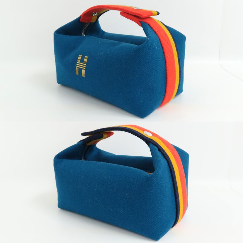 Hermes Brid A Black PM Cabas Le Bleu-paon Wool Pouch — view 8