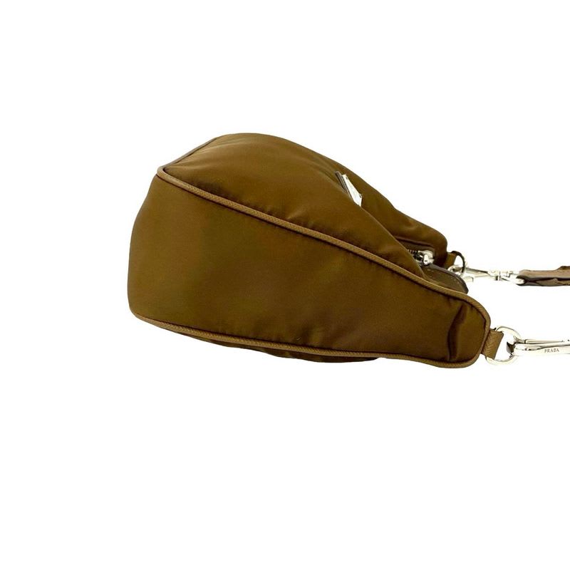 Prada Triangle Logo Hardware Nylon Saffiano Leather 2-Way Chain Semi