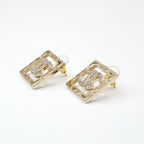 Chanel Earrings Gold Coco Mark Square Quilted Rhinestone — view 3
