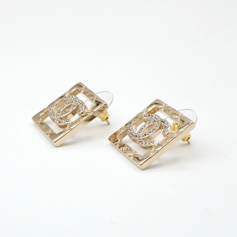 Chanel Earrings Gold Coco Mark Square Quilted Rhinestone — view 3