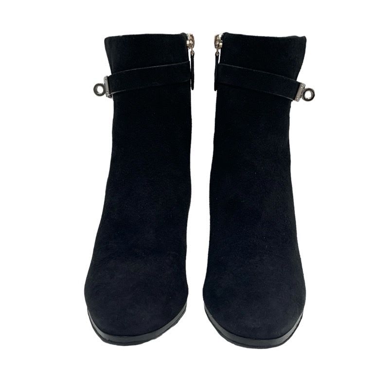 Hermes Saint Germain Boots Short Shoes Suede Black Silver Kelly Hardware — view 2