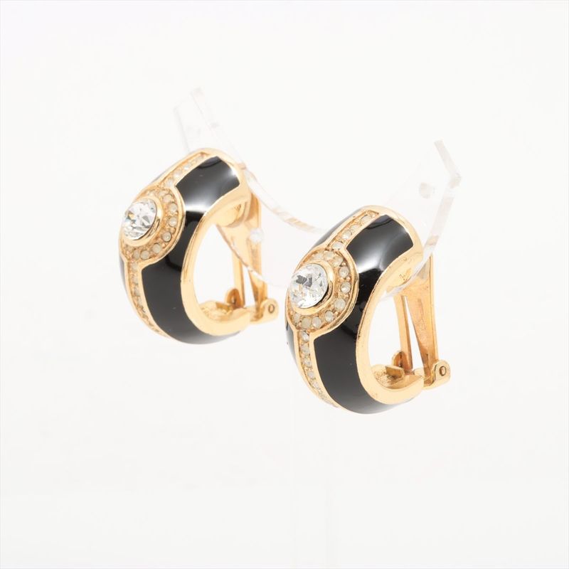 Christian Dior Onyx Motif Earrings GP With Rhinestones Black — view 4