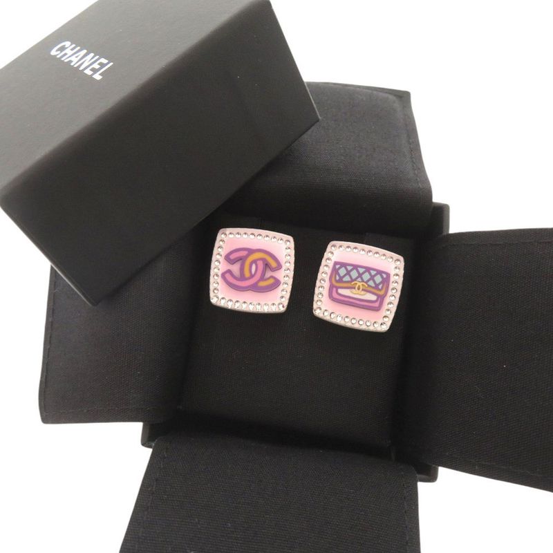 Chanel Coco Mark Quilted Motif Plastic Rhinestone Multicolor Earrings 0286 — view 3