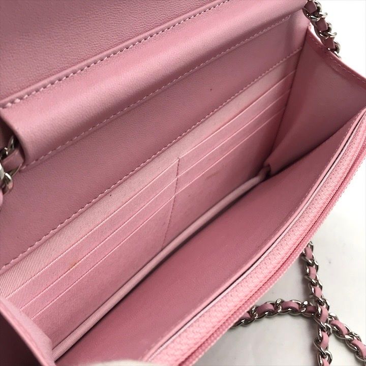 Chanel CC Logo Rhinestone Chain Wallet Shoulder Bag Pink — view 9