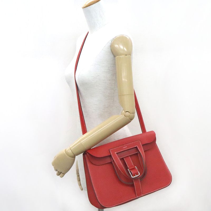 Hermes Halzan 31 Taurillon Clemence Rouge Tomato Vermillion Silver — view 4